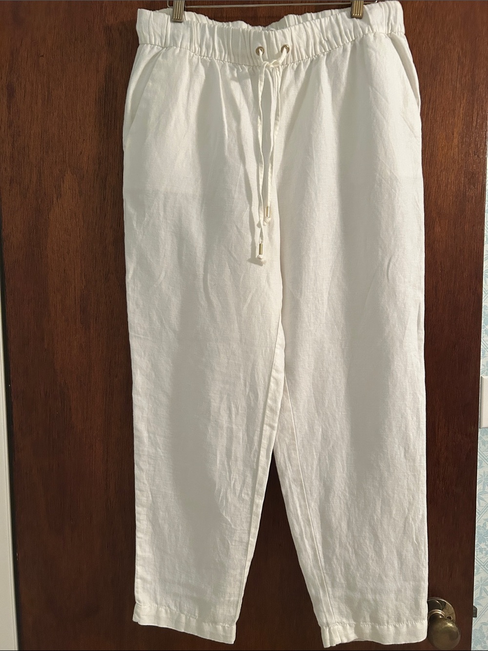 LOFT Cream Straight-Leg Drawstring Waist Pants